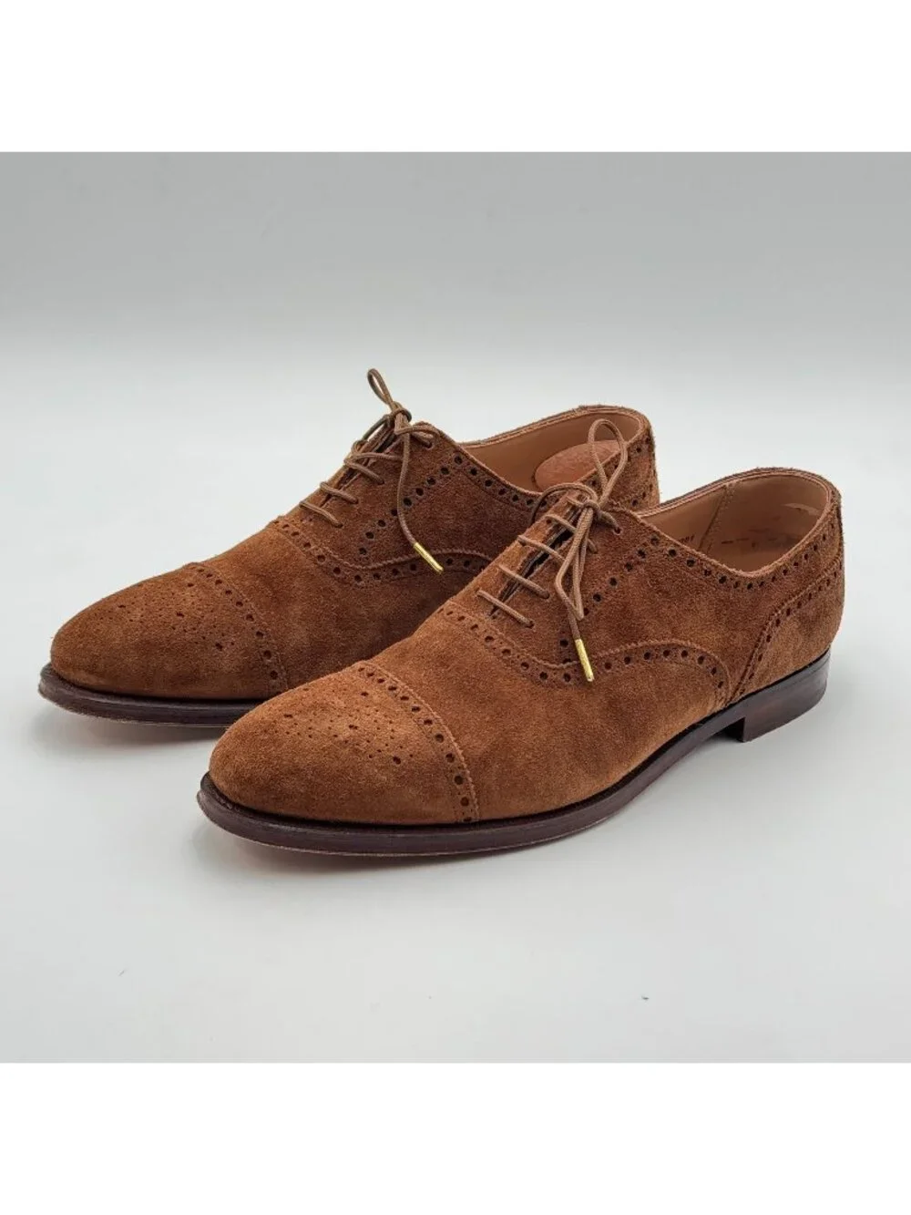 Crockett & Jones Westfield Tobacco Calf Suede Oxford Cap Toe Shoes UK 7.5/US 8.5